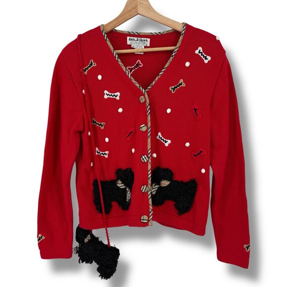 Jack B Quick Fuzzy Scotty Dog Knit Cardigan Sweater Size Medium Coin Purse - Picture 1 of 10